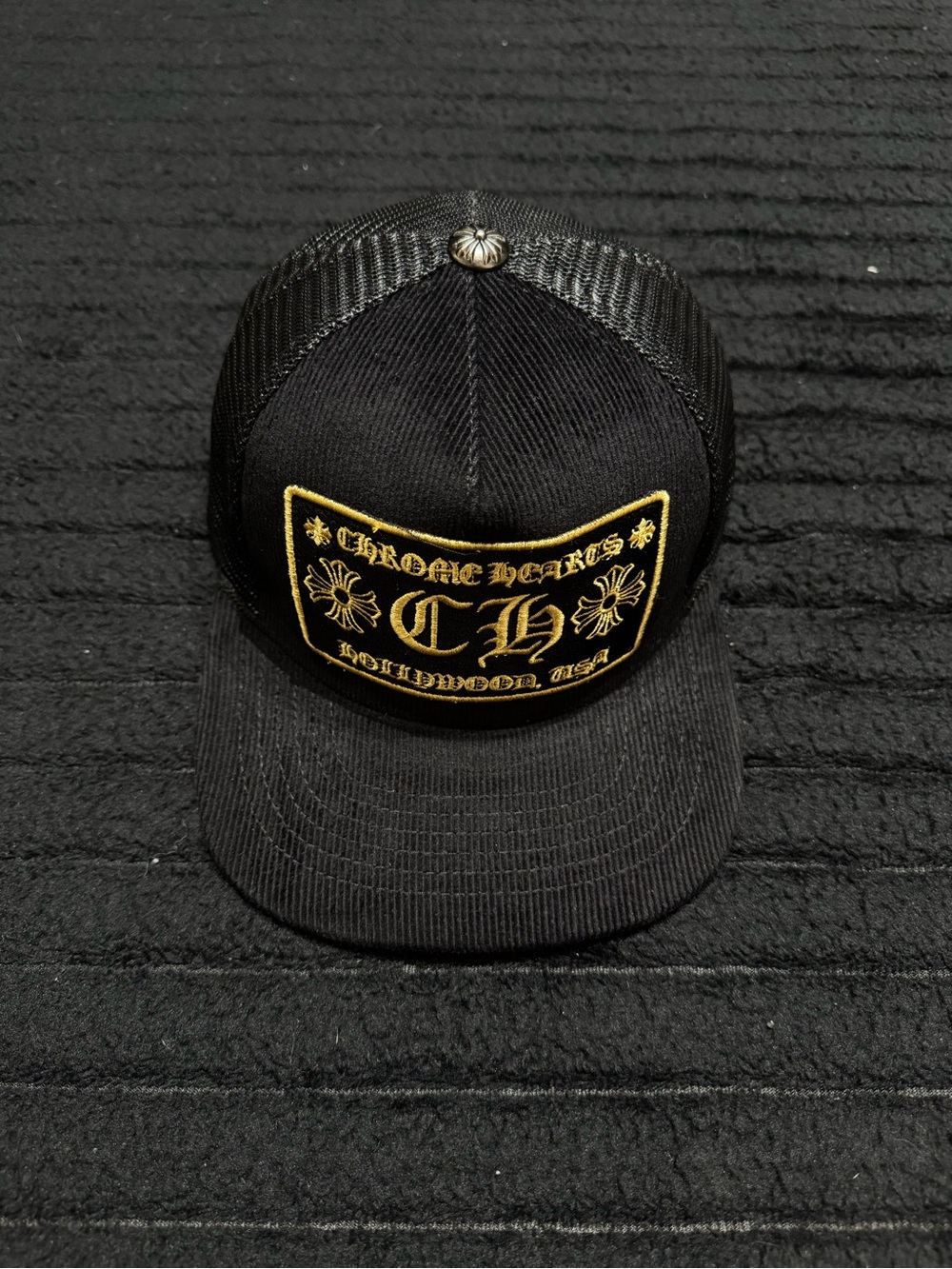 Chrome Hearts Black hat with Gold patch